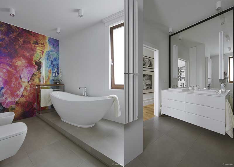 Nowoczesne oświetlenie sufitowe w łazience | proj. Hola Design