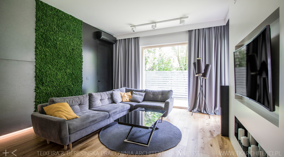Ściana zieleni w salonie | proj. TK Architekci