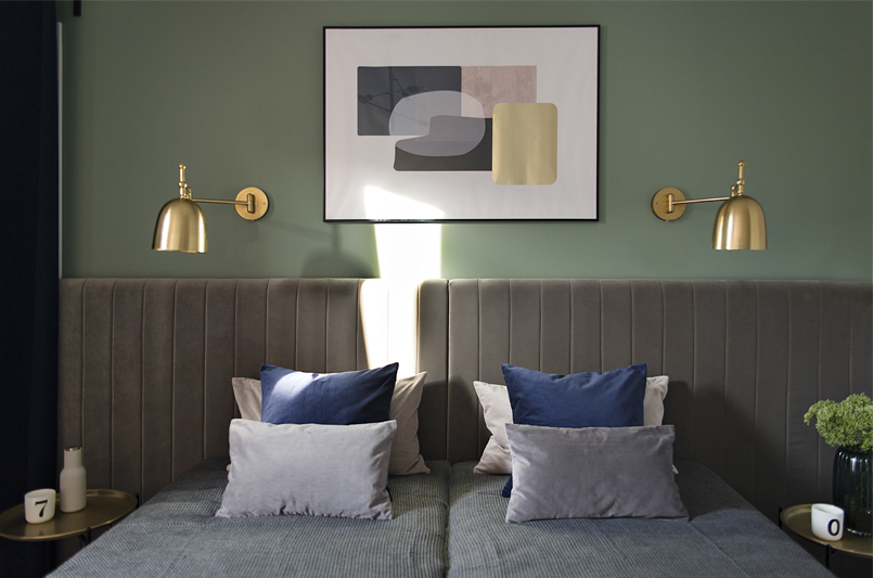 Piękne zestawienie kolorystyczne w sypialni wg. projektu Studio LOKO