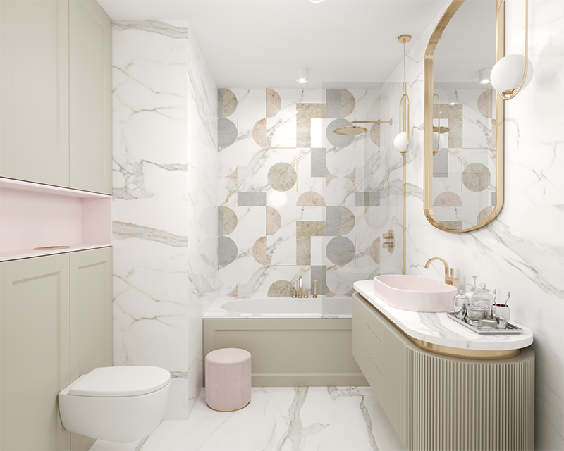 Projekt łazienki MARE ART Interiors  | Ceramika Hushlab | Płytki Ornamenta 