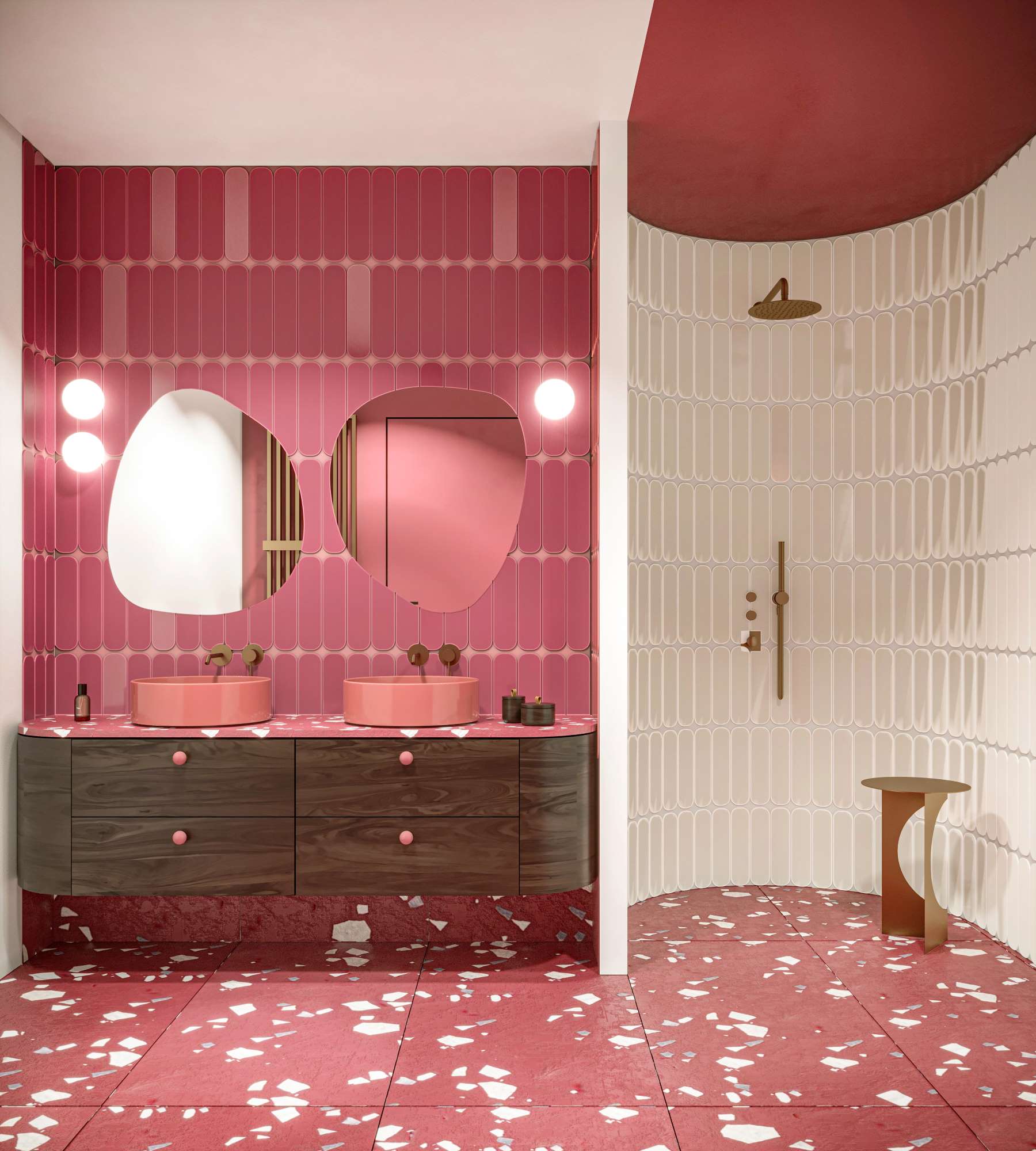Projekt łazienki z kolorem roku 2023 Viva Magenta