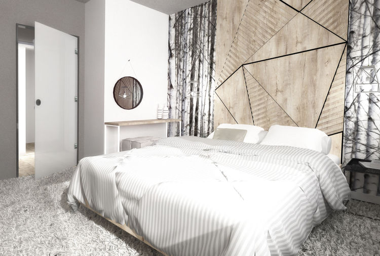 Drewniana ściana nad łóżkiem | proj.: Formea Studio